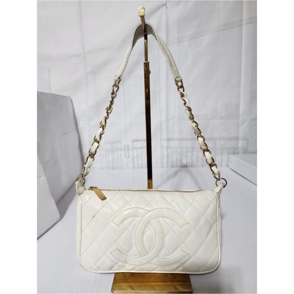 Authentic Chanel Caviar Timeless Baguette Shoulder Bag Off-White - Picture 1 of 16